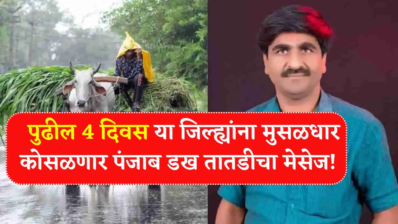 पुढील 4 दिवस या जिल्ह्यांना मुसळधार कोसळणार पंजाब डख तातडीचा मेसेज! Panjab Dakh Havaman Andaj