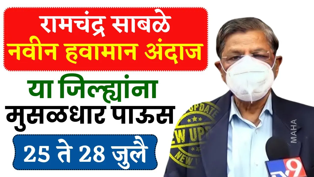 या जिल्ह्यांना 25 ते 28 जुलै पर्यंत मुसळधार पावसाचा अलर्ट! डॉ रामचंद्र साबळे Ramchandra Sable Andaj